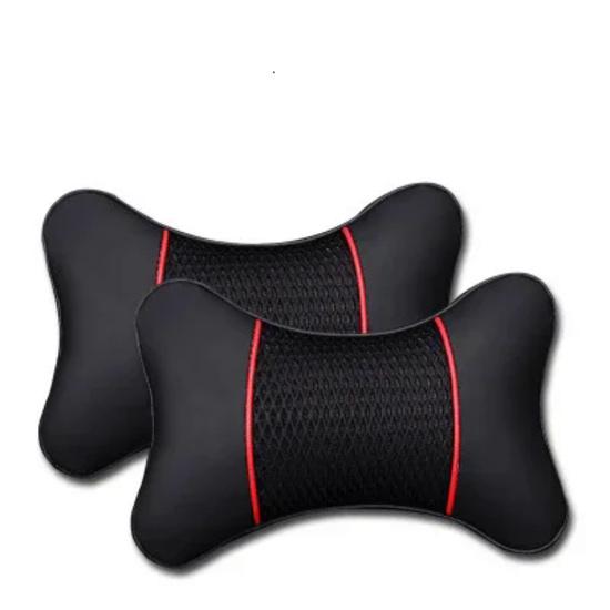 2Pcs Car Seat Neck Pillow Headrest Rest Cushion Support PU Leather Knitted Seat  Auto Black Safety Pillow Car Accessories