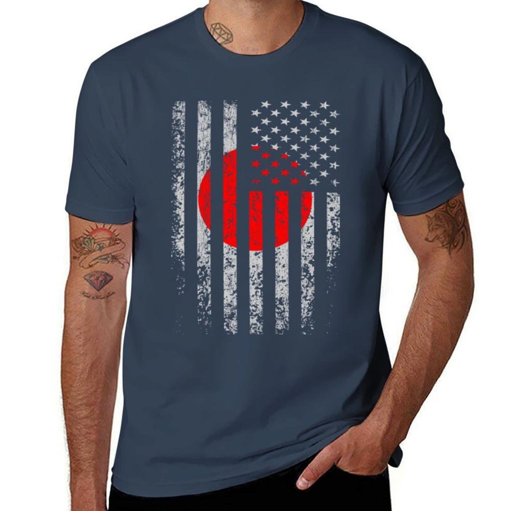 Japan Usa Flag Grunge Tshirt Water Resistant Casual Tshirt