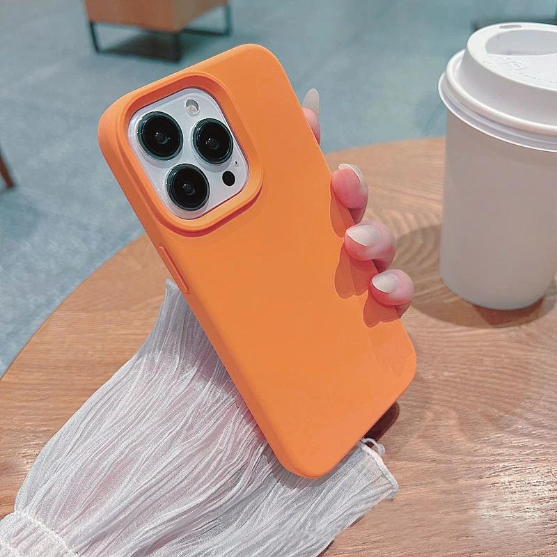 

Жидкий силиконовый чехол для Apple iPhone 15 16 14 13 12 11 Pro Max XS XR 16 14 Plus Телефон Мягкая Защитная Крышка For iPhone 16 Plus оранжевый