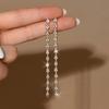Sparkling Zircon Geometric Dangle Earrings for Women Luxury Teardrop Shaped Long Tassel Earring Wedding Party Charm Jewelry Gift