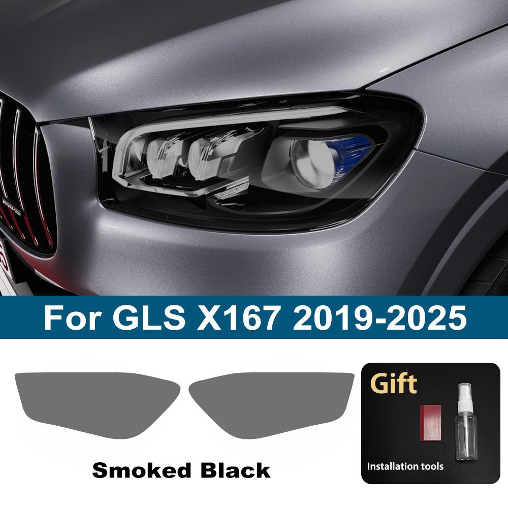 For Mercedes Benz GLA/GLB/GLC/GLK/GLE/GLS Pre-Cut TPU Headlight PPF Smoke Black High Gloss Anti-Scratch Protective Vinyl Wrap