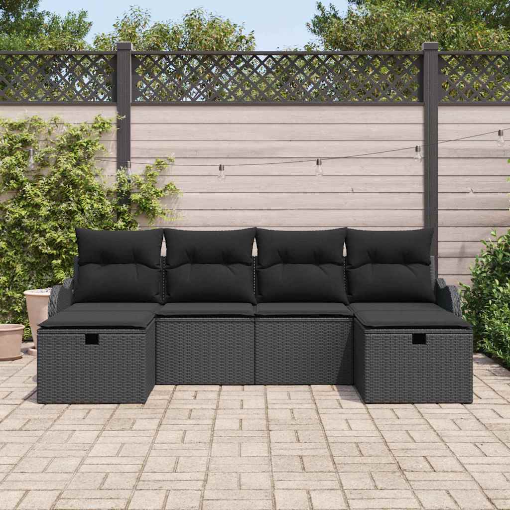 Garden Sofa Set with Cushions 6 pcs Black Poly Rattan