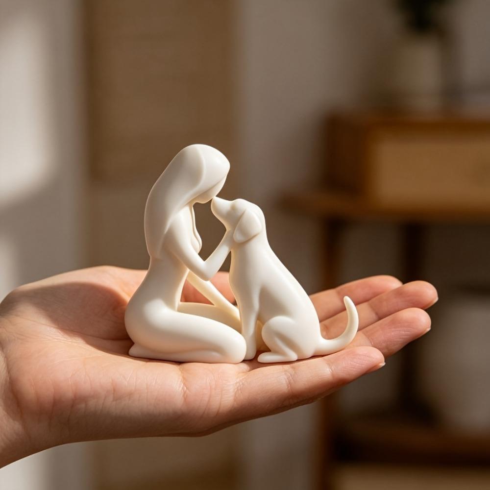 Pet Lover Art Woman and Dog Friendship Sculpture Woman Dog Companion Memorial Home Decor белый