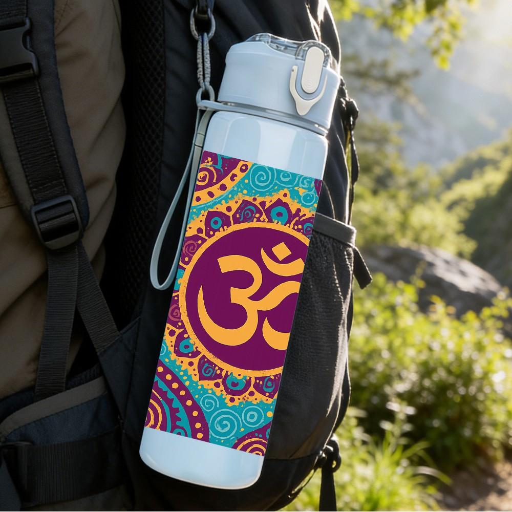 1PC Colorful Om Mandala Pattern 750ml Color Plastic Sports Water Bottle Leakproof Flip Straw Lid For Sports Office Home Use