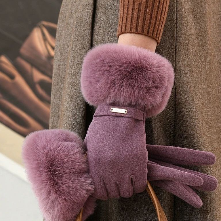 New Women's Warm Thickened Dew Finger Touch Screen Windproof Riding Plush Outdoor Fashion Gloves