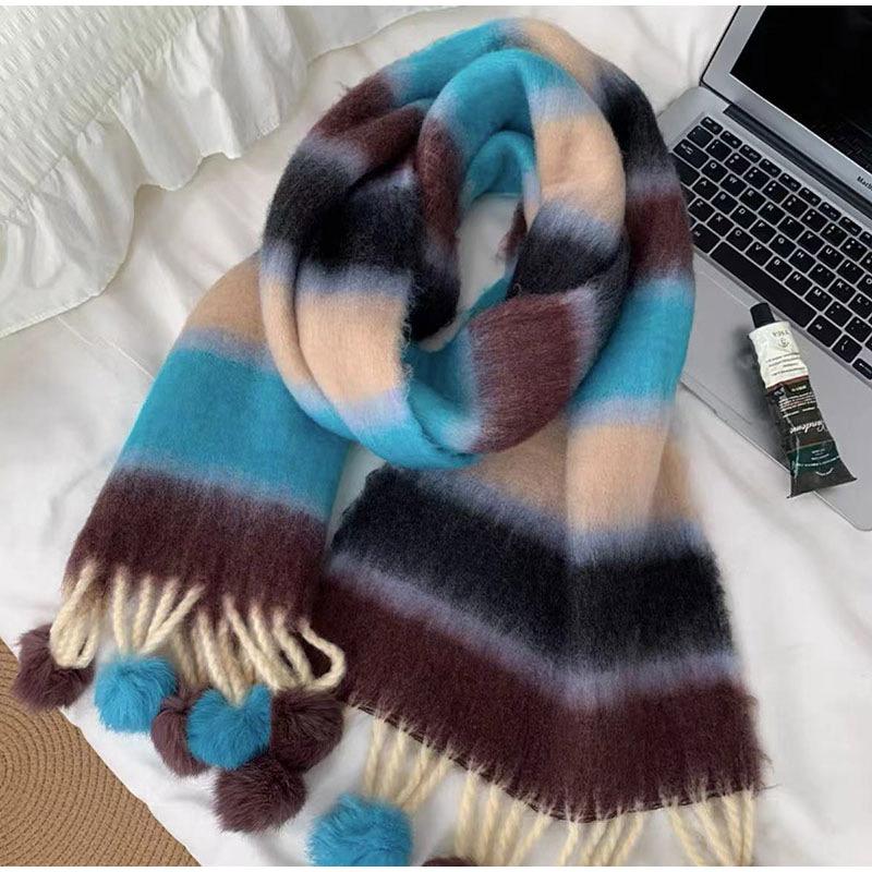 Mohair Striped Tassel Scarf Ladies Autumn and Winter New Fashion Scarf All-match Warm High-quality Scarf