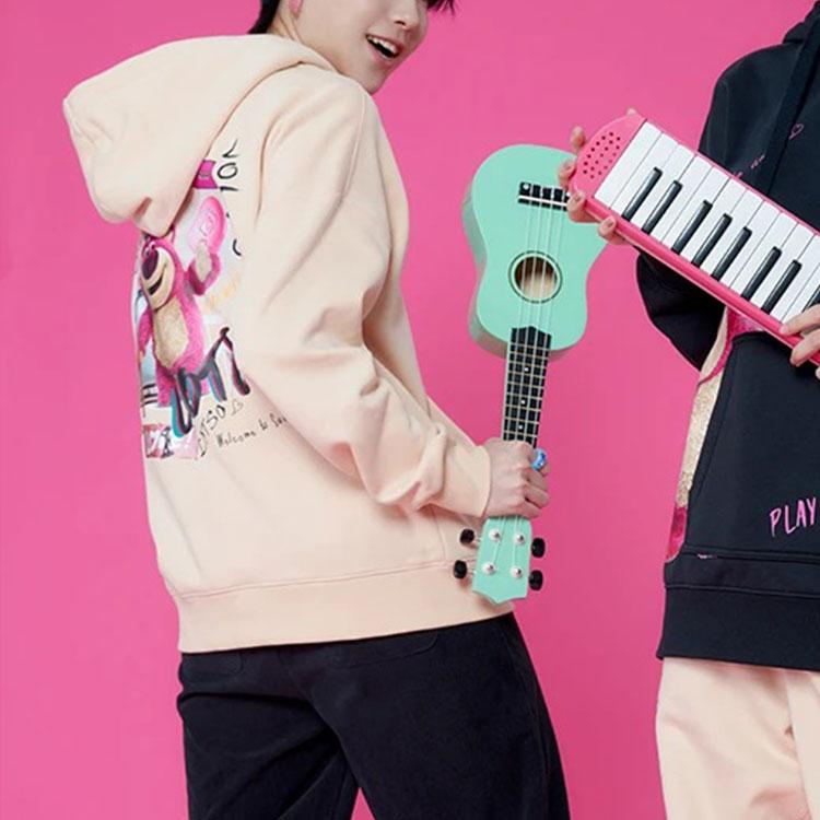 Li Ning X Disney Toy Story Collaboration Strawberry Bear Series Cartoon Pattern Fleece Pullover Hoodie Women hoodies Amber-Apricot AWDR756-2