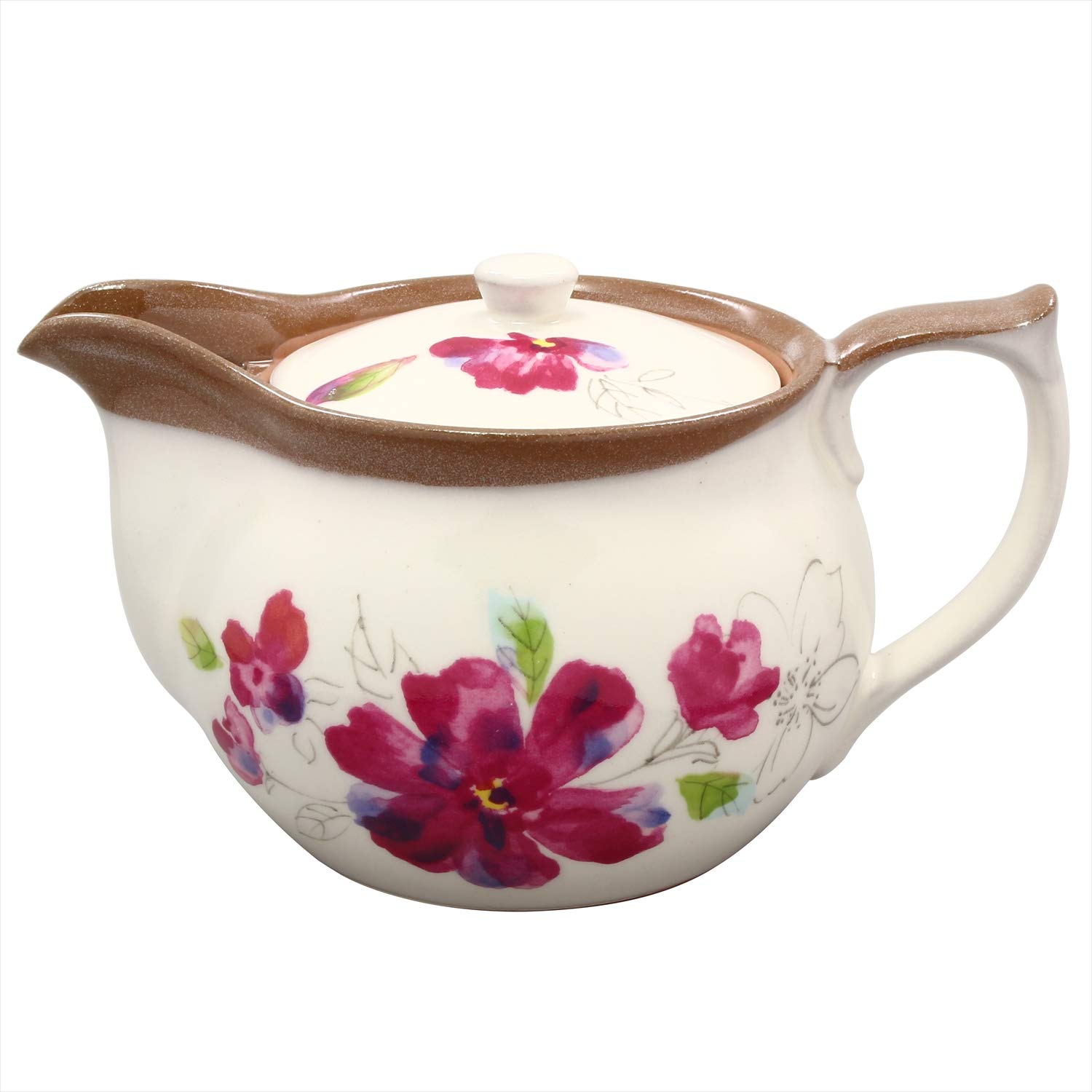 Mino ware teapot, Flower Story, red, made in Japan, 500-16