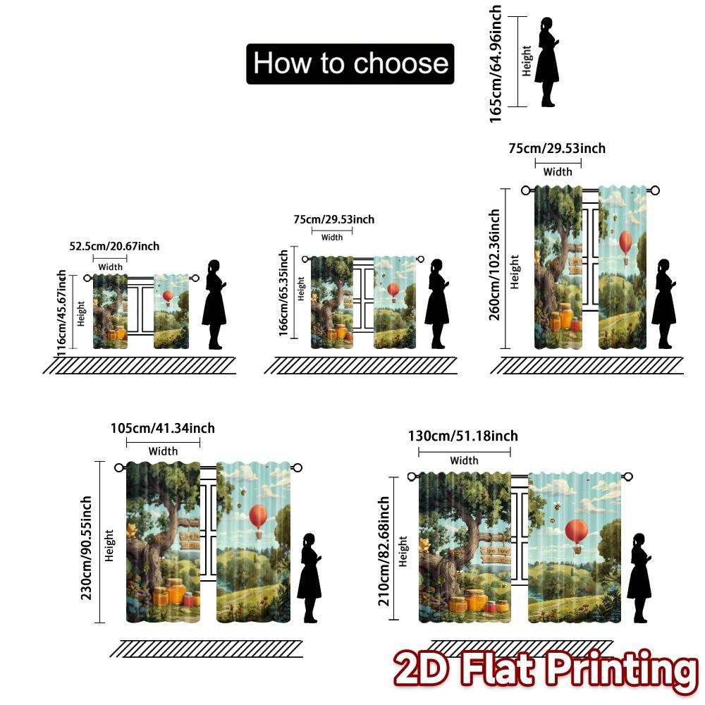 Set Of 2 Flat Printing Curtains Without Rod Honeyhaven Chic Creative Versatile Fabric Decorations Suitable Curtain Made Polyester