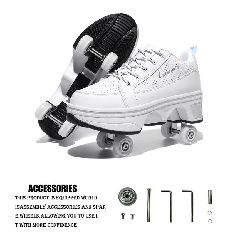 4 Wheel Dual-Use Roller Skates Retractable Wheels Racing Roller Shoes Children's Shoes with Wheels Speed Skate Skateboard Shoes