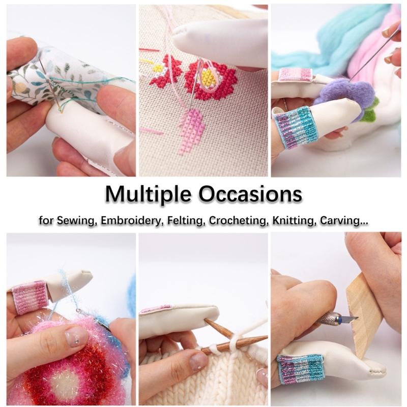 1 Pair Finger Protector Knitting Finger Guards Leather Thimbles Needle Felting Supplies for Hand Sewing Embroidery
