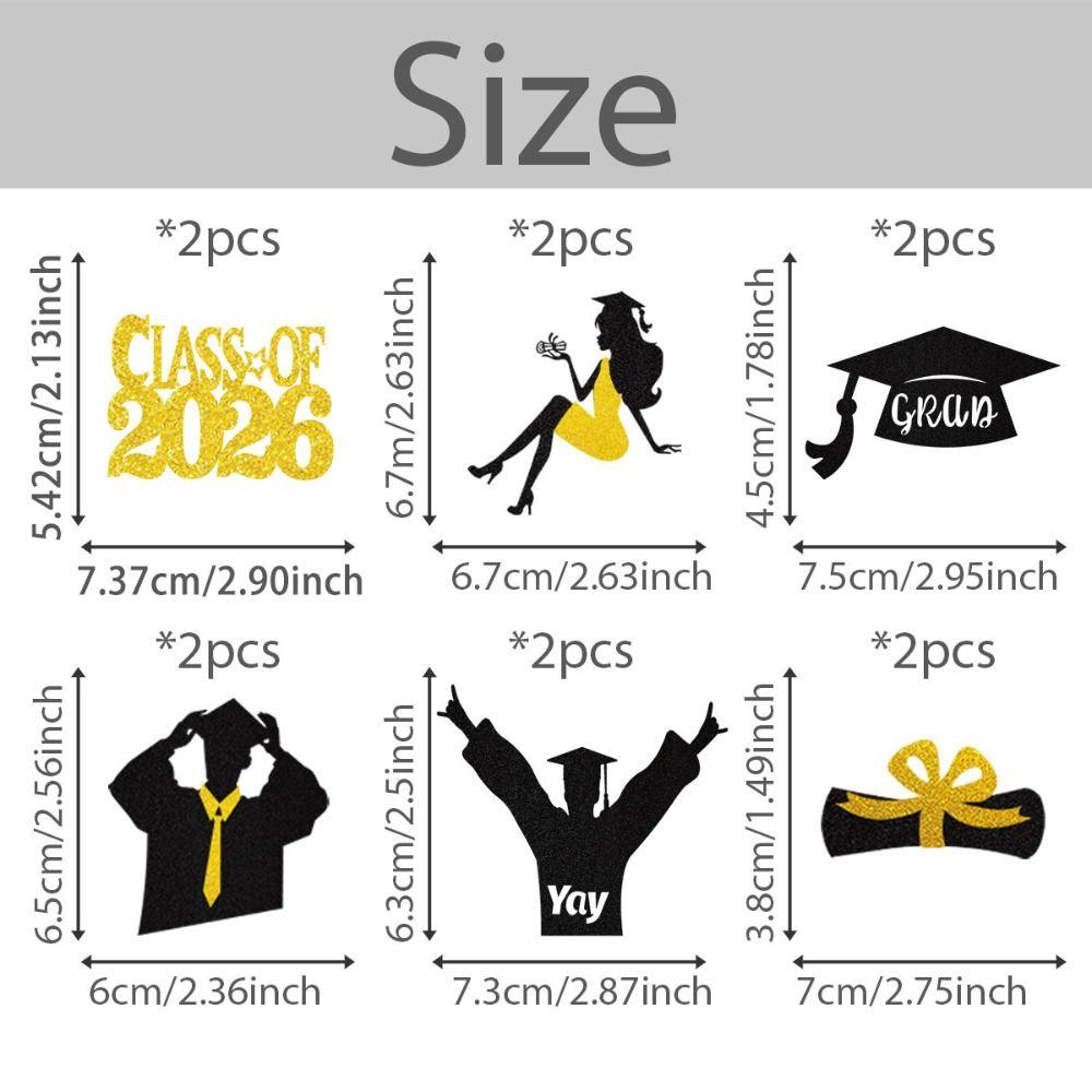 24 szt. Toppery do babeczek na zakończenie szkoły 2026 Błyszczące 6 stylów Dekoracja tortu imprezowego Wielokrotnego użytku Wykałaczki do babeczek Impreza z okazji ukończenia szkoły