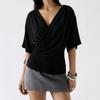 European and American new cross V-neck top, waist minimalist solid color short light commuter and thin bottoming shirt