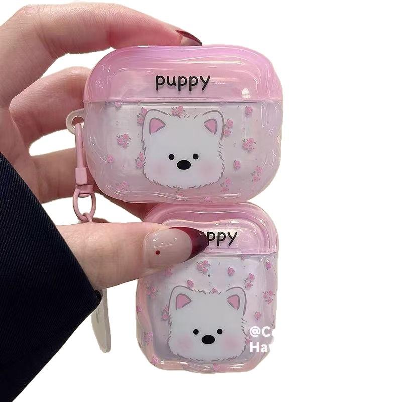 Cute pink floral puppy suitable for airpodspro1st generation protective case Apple 1st generation Bluetooth headset case