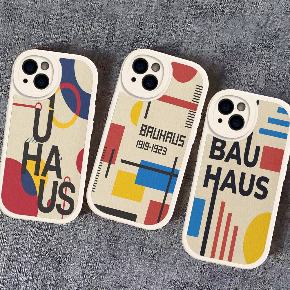 B-Bauhaus Fashion Retro Art Leather Phone Case For IPhone 16 16e 15 14 13 12 11 Pro Max Plus Mini Cover