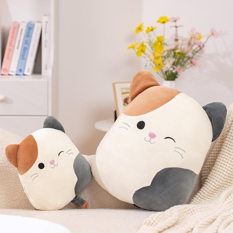 Cute Calico Cat Plush Pillow Toys Stuffed Soft Animal Cat Pillow Nap Cushion Creative Birthday Gift for Kids Girlfriend