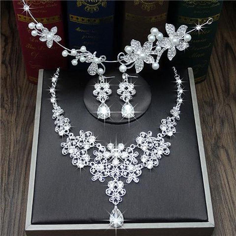 Rhinestone Bridal Jewelry Set: Korean-Style Crown, Necklace & Hair Accessories
