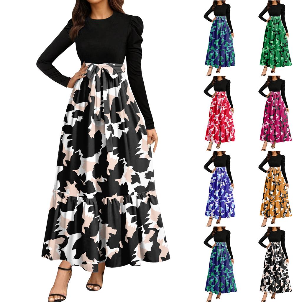 Women's Floral Print High Waist Fashionable And Elegant Dress