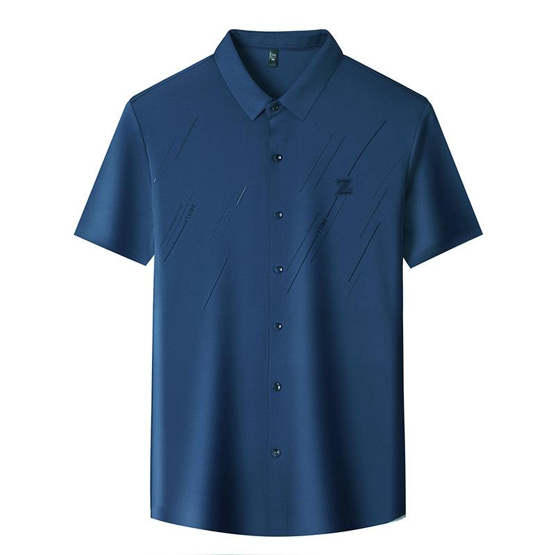 Men Summer Ice Silk Short Sleeve Shirt Business Casual Wrinkle Free All-match Shirt