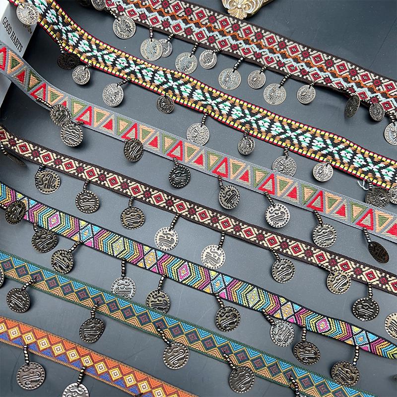 Woven Jacquard Ribbon Lace Tassel Fringe Geometric Figure Pattern for Clothing Straps Accessory Cloth Supplies Diy Sewing 1Yard