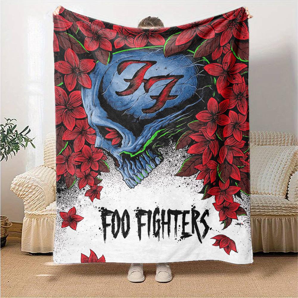 Foo Fighters Skull Floral Art Flannel Blanket Super Soft Warm Cozy Blanket for Sofa Bed Office Travel All‑Season Home Decor Gift