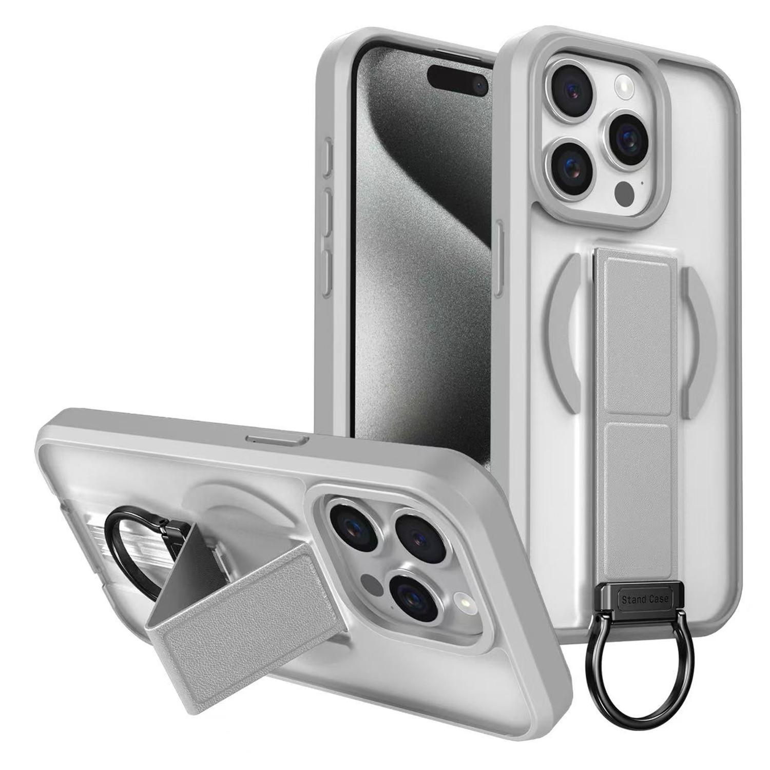 

For iPhone 15 Pro Max Magnetic Case with Folding Kickstand/Ring Holder TPU+PC Phone Back Cover
