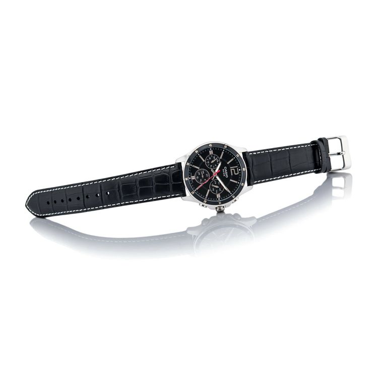 Casio Standard Series Three-Hand Three-Eye Minimalist Waterproof Business Casual Quartz Movement Leather Strap Watch Men Watches Black MTP-1374L-1AV