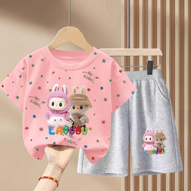 

Комплект из чистого хлопка с короткими рукавами для девочек Летний детский модный комплект из двух предметов 140