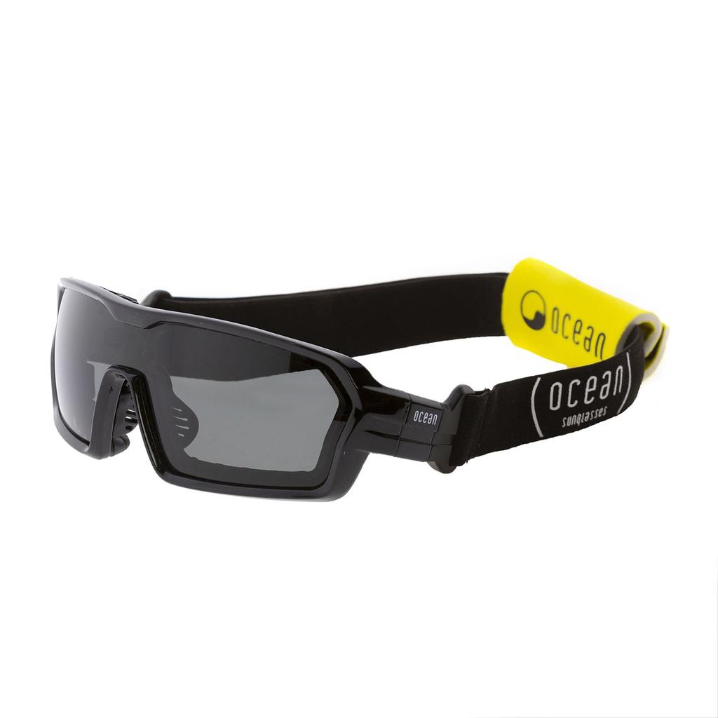 OCEAN CHAMELEON Floating UV Recycled Interchangeable Frame Shiny Black Smoke Sunglasses, Protection, Materials, & Strap, (Polarized Lenses),