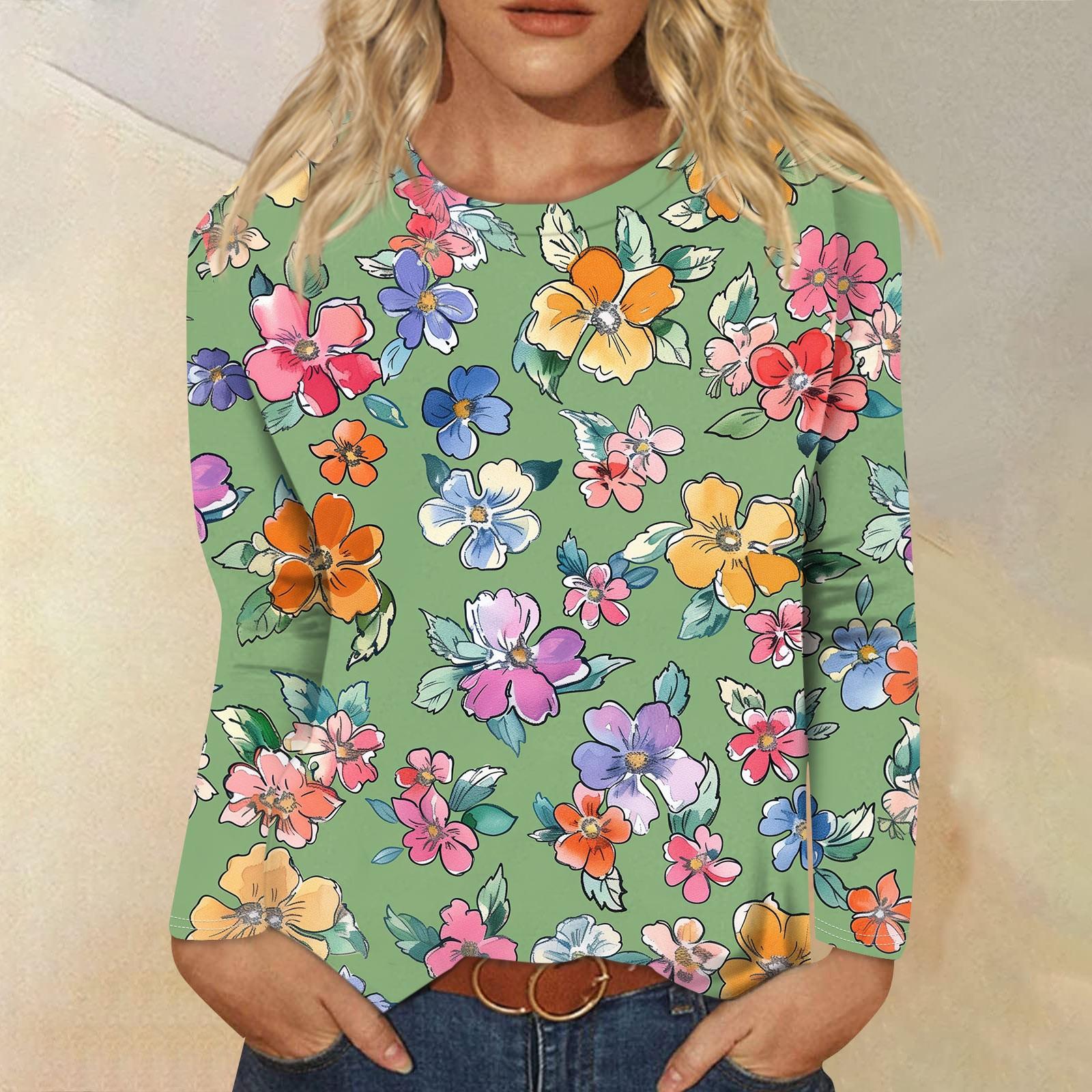 

Круглый вырез с 3D цветочным принтом, модные повседневные женские футболки с длинными рукавами XXXXXL
