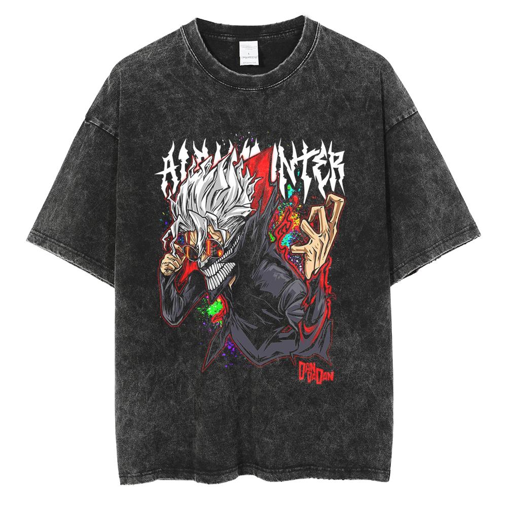 Anime Dandadan Ayase Momo Okarun Camiseta Estampada Hombre Camisetas de Algodón Lavado Camiseta Casual Oversize Harajuku Hombre Tops de Manga