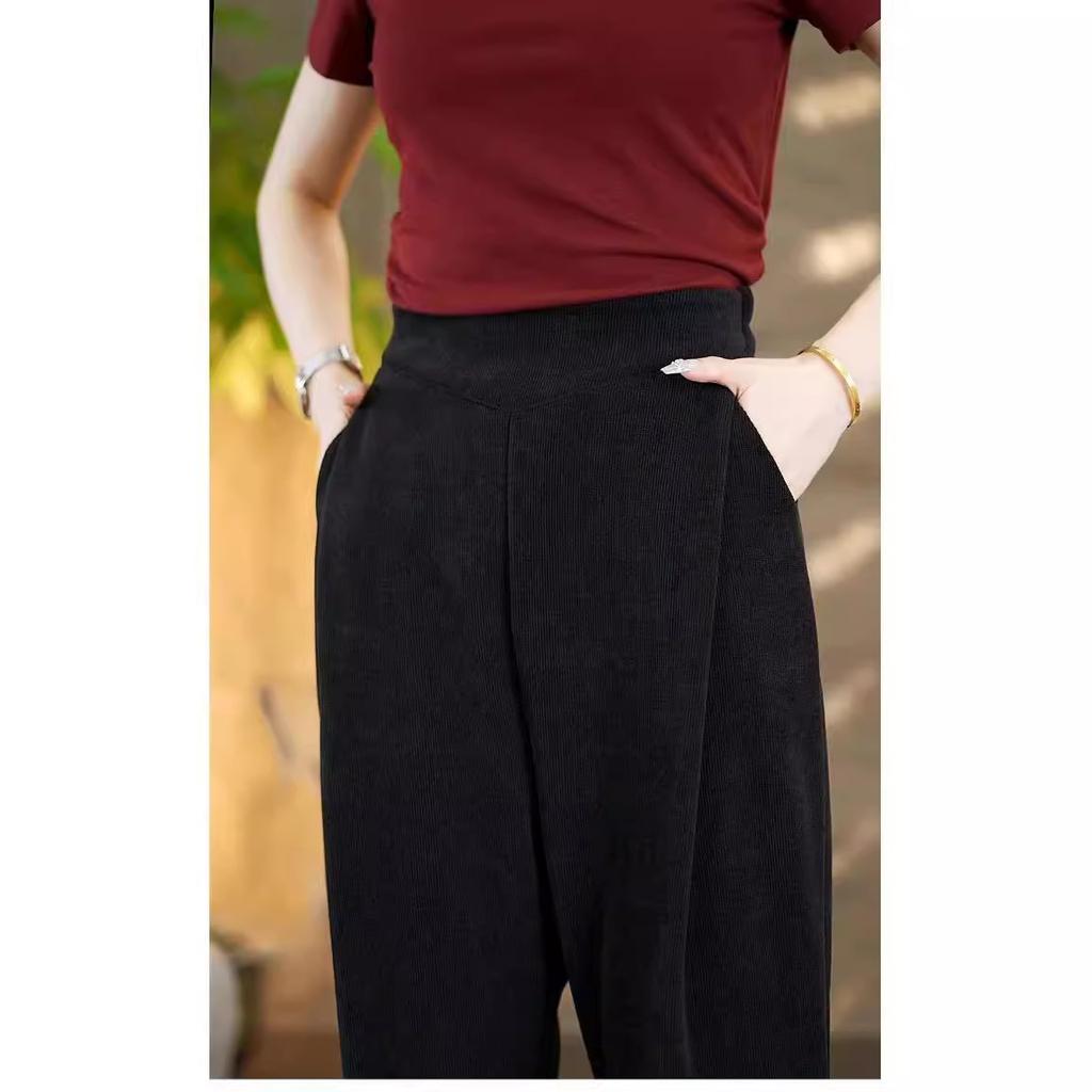 Spring and Autumn Women's High-waist Stretch Pockets Loose Retro Casual Harem Pants
