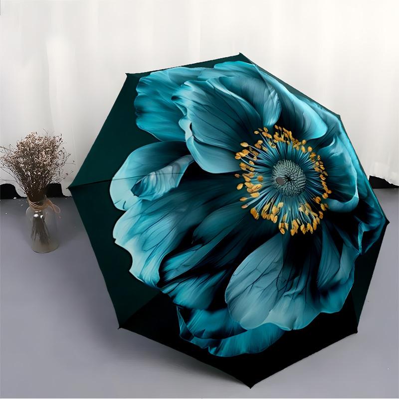 1pz Ombrello Automatico Fiore Blu | Pieghevole Portatile 8 Stecche Apertura Manuale, Carino Regalo di Compleanno e Festività per Esterno yy260107103