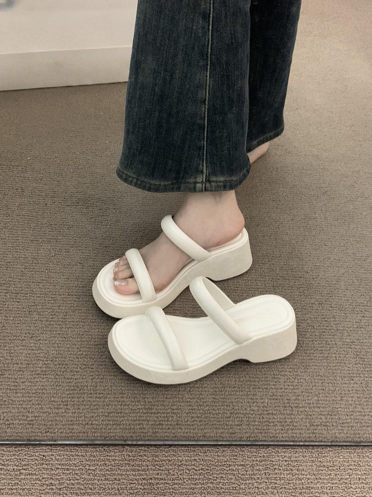 

sponge cake thick-soled high-heeled black open-toed sandals for women s summer outer wear wedge heel small inner height increase with skirt cool slipp 35