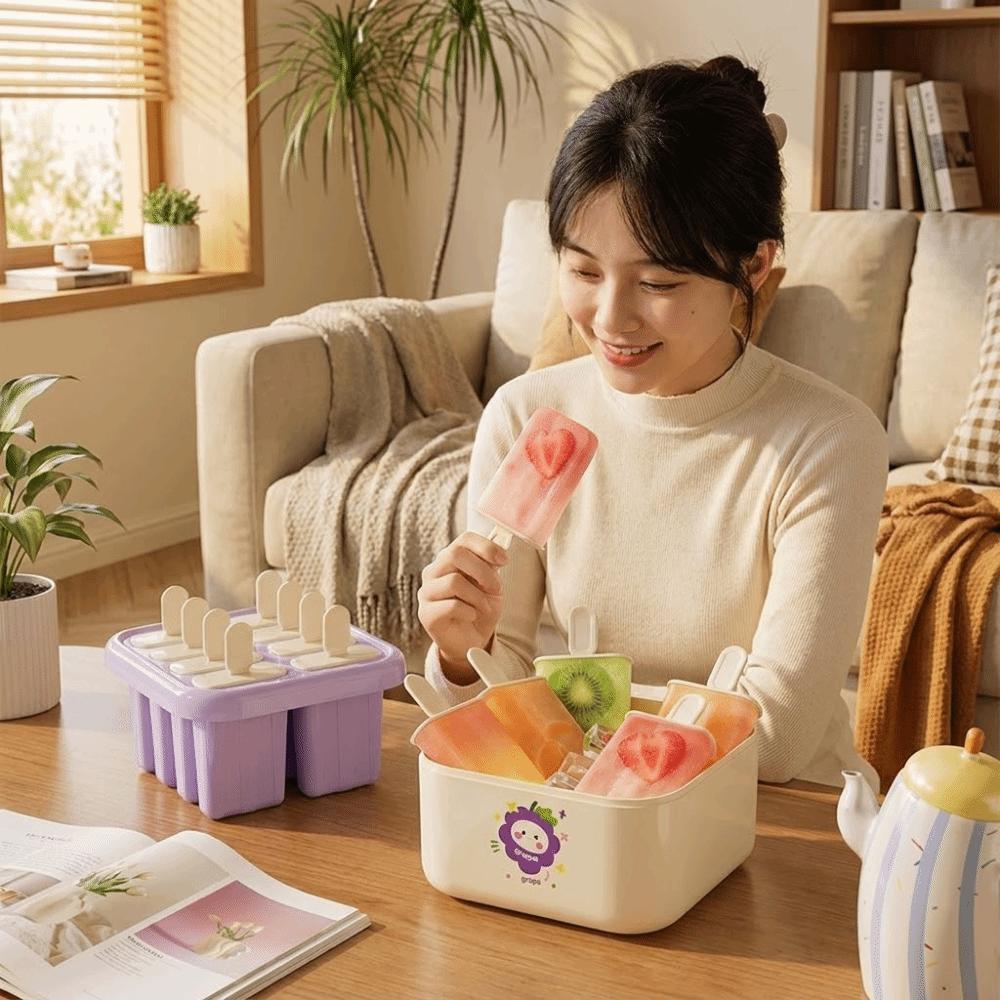 8 Grids Ice Cream Mold Cartoon Ice Pop Maker Cute Ice Cream Box Party