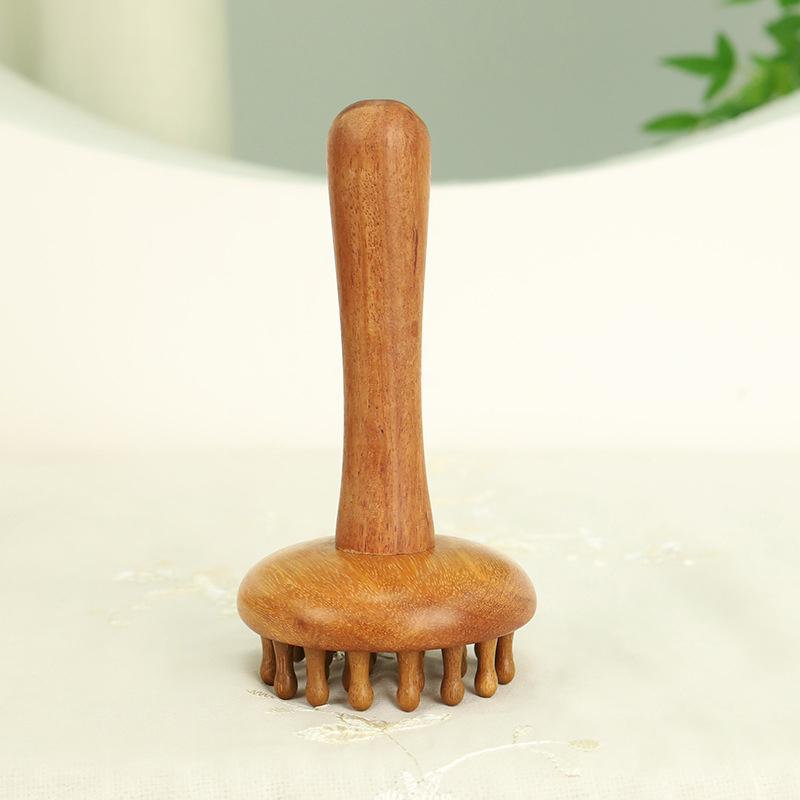 Natural Wood Multi-Functional Massage Comb - Scalp Head Massager with Circular Teeth for Body Guasha Scraping Therapy