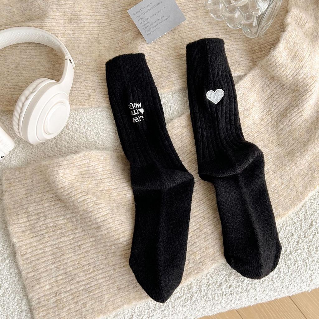 Deer Velvet Stacked Socks Solid Color Heel Ab Embroidered Trendy Socks Cashmere Socks Thickened Warm Socks