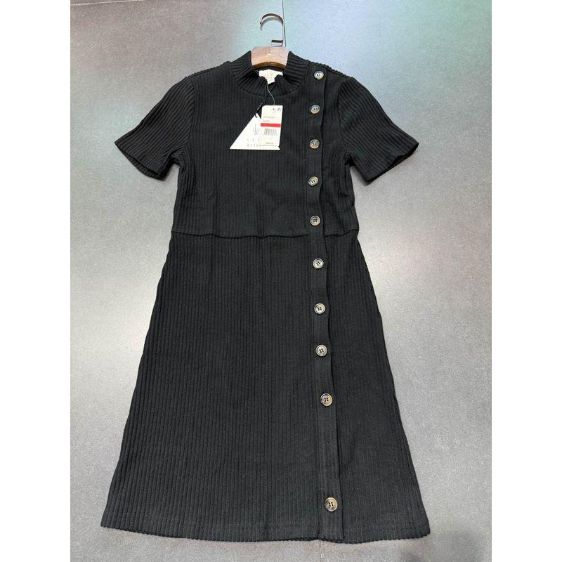

Export Single Lost + Wabder Black round Neck Short Sleeve Knitting Dress Horn Button Silm Tops Black Knit Dress M