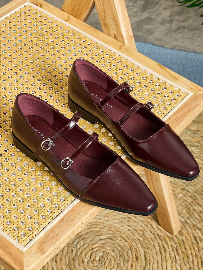 771-3 retro British style small leather shoes pointed Mary Jane shoes women's new French one-word buckle strap flat shoes