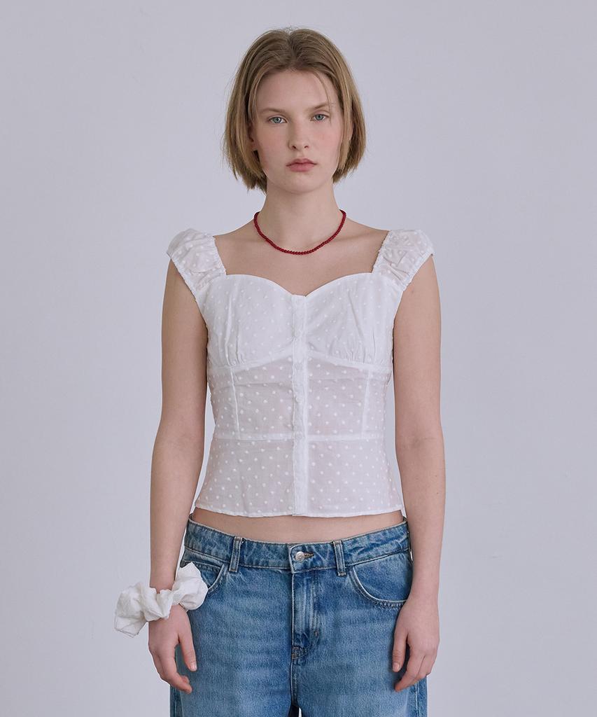 AFTERHOURS Heart Neck Dot Blouse (White)