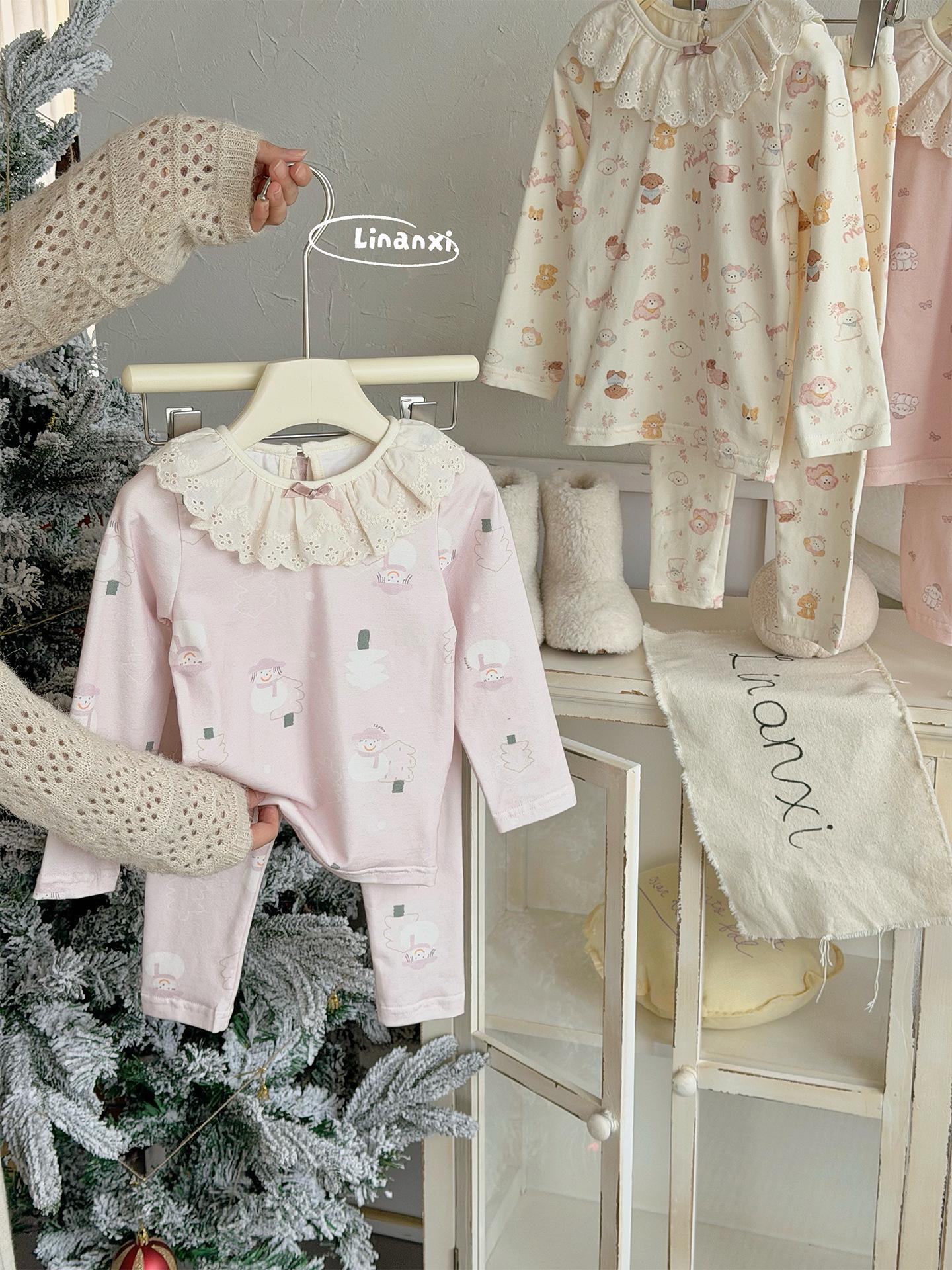 Девочковый сладкий хлопковый комплект пижамы с кружевом - Поступление ранней весны 2026 90cm