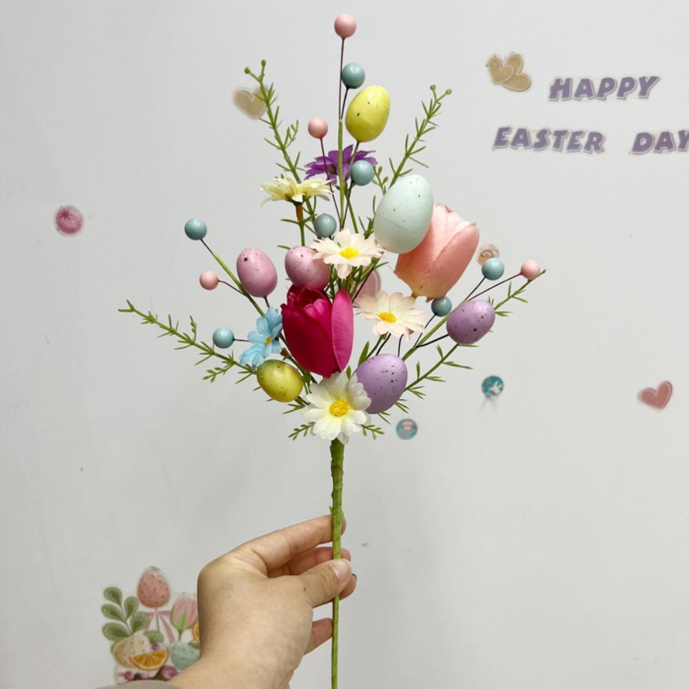 2026 Easter Decors Colorful Egg Artificial Flowers Tulips Daisies Bouquet Cuttings Tree Branch Party Supplies Easter Decoration