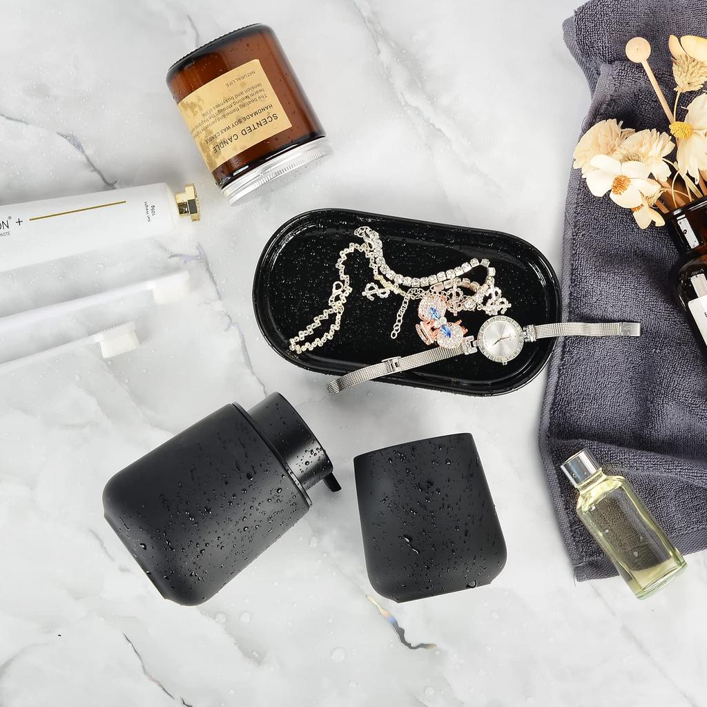 Umlaca Soap Dispenser 3 Piece Set Ceramic Foaming Hand Soap Dispenser Storage Toothbrush Washbasin Set Pump Type 320ml Refillable Bottle Bathroom