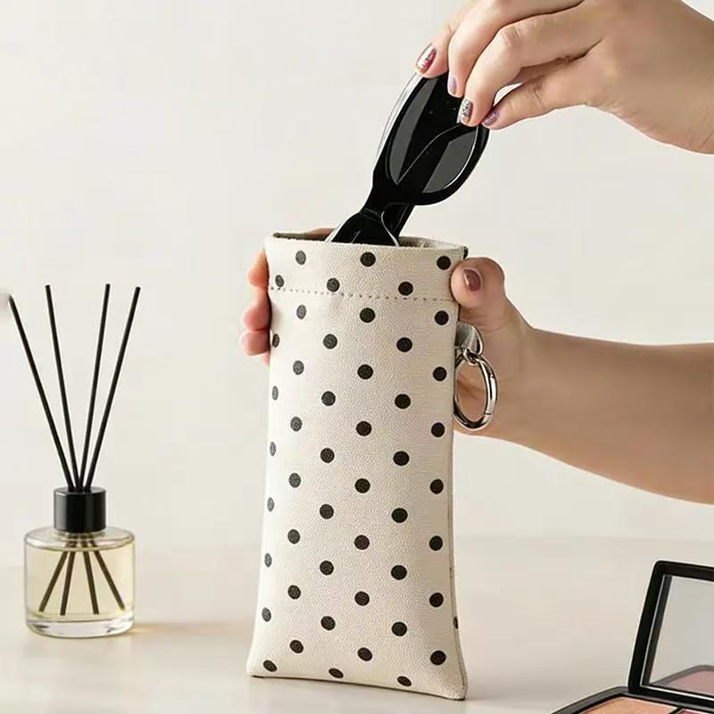 1pc Polka Dot Eyeglass Pouch with Keychain Portable Scratch-Resistant Soft Glasses Case Storage Bag for Women Daily Use Travel