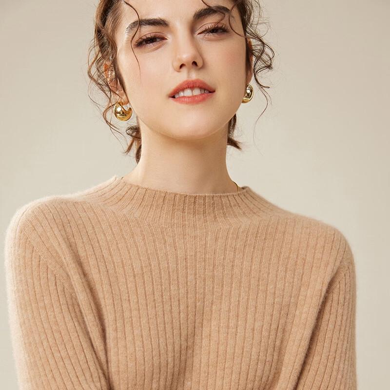 Fanzhen Women's 100% Cashmere Elegant Semi-High Collar Sweater