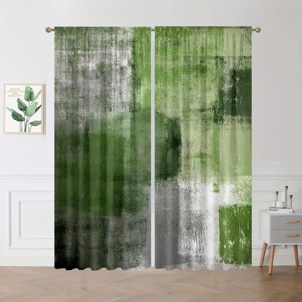 2pc Abstract Printed Window Curtain For Bedroom, Office, Kitchen, Living Room Rod Pocket Window Treatment For Home Decor Room