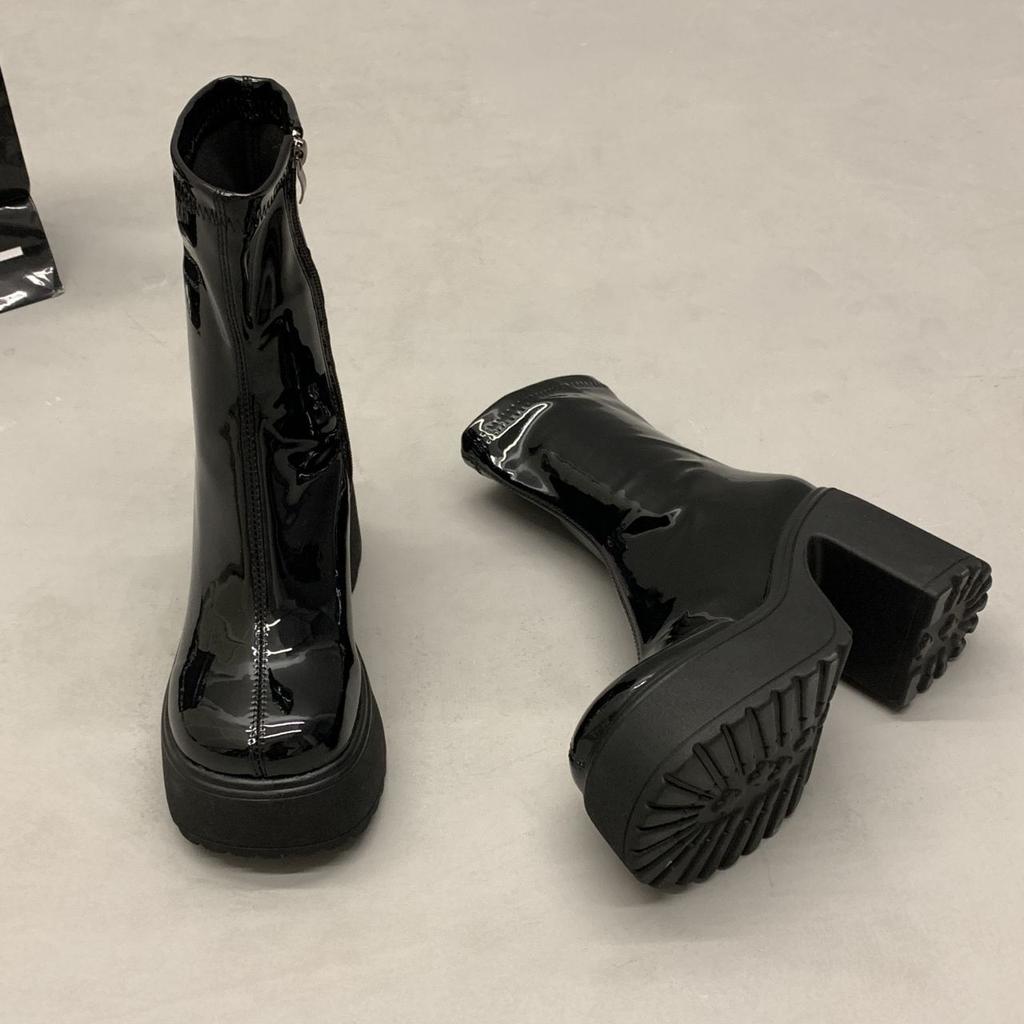Fashion Woman Short Shoes Bright Upper Leather Ankle Boots for Women Zip High Quality Footwear Large Size Warm New In Pu Autumn Booties