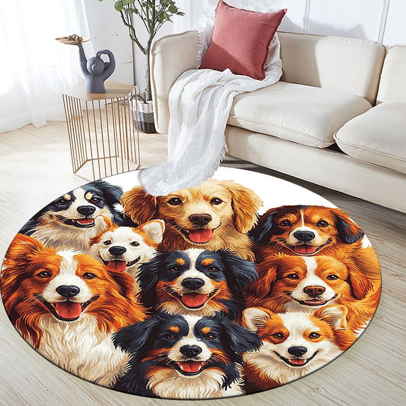 Dogs Collage Round Area Rug,Carpet Rug for Living Room Bedroom Sofa Playroom Decor,Non-slip Floor Mat