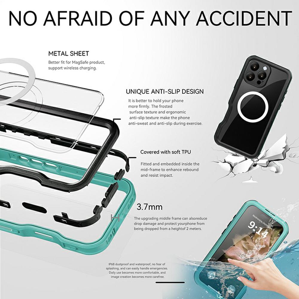 REDPEPPER D-UP Series For iPhone 16 Pro Max Case IP68 Waterproof Clear Back Panel Phone Cover Compatible with MagSafe
