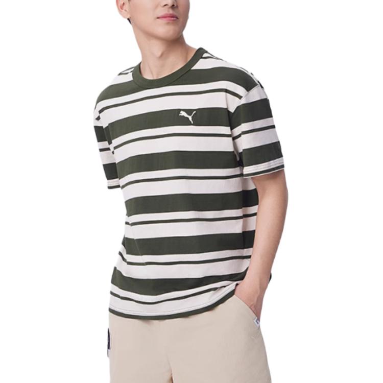 Puma SS25 Amerikanischer Retro-Mode Lässig Gestreift Farbblock Vielseitig Feuchtigkeitsableitend Bequem Kurzarm T-Shirt Unisex Oberteile 633854-81